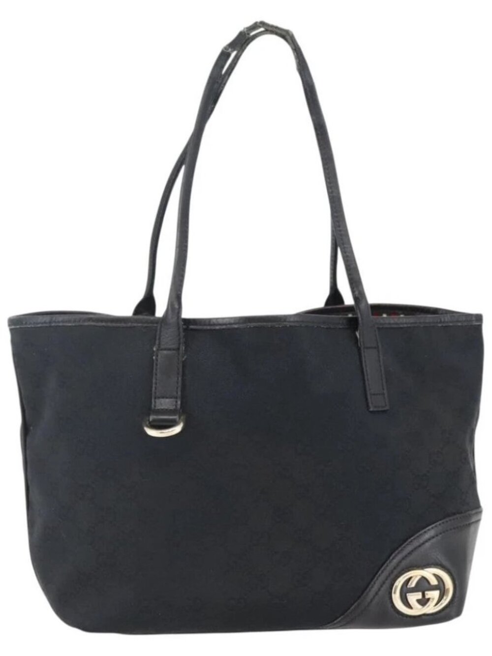 GUCCI GG Canvas Abbey Tote Bag Black Gold 169946 Auth BA6201